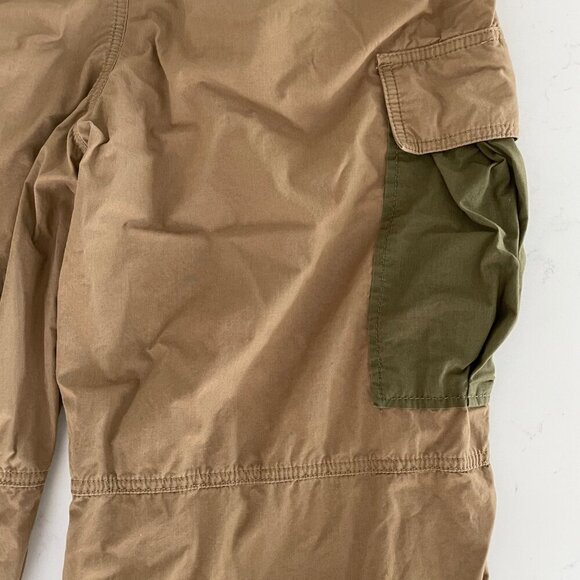 by Anthropologie Casual Hi Rise Barrel Style Cotton Cargo Pants Tan Green Sz 29 - Picture 7 of 14